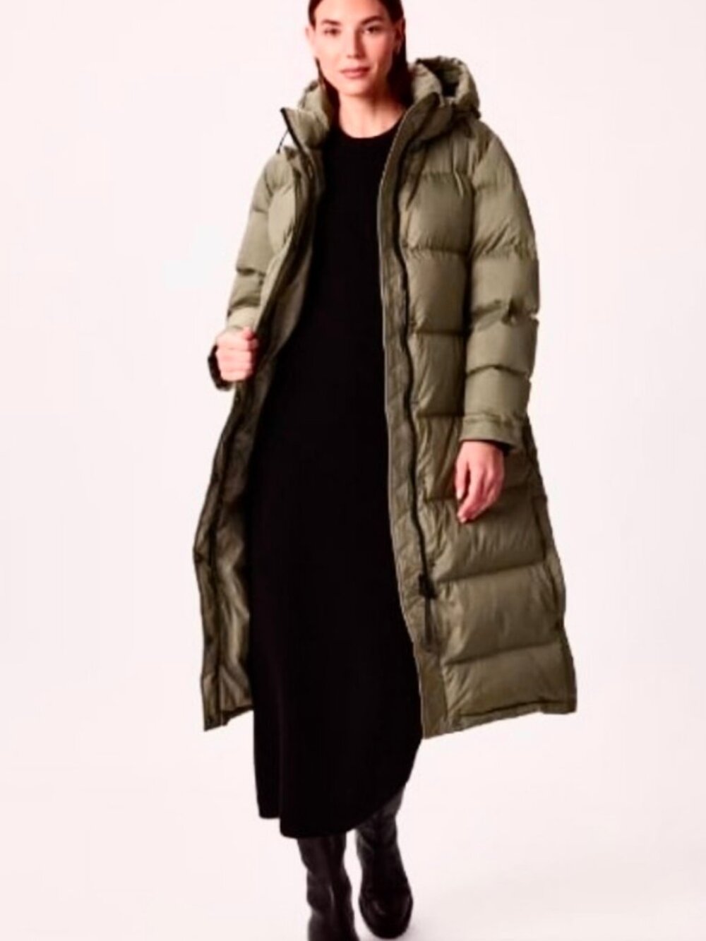 QUINCE Responsible Down Long Hooded Puffer Jacket Faded Cargo XS NWT